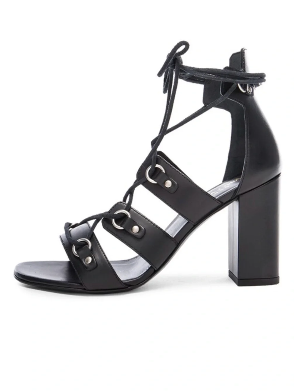 Saint Laurent Babies Black Lace-Up Block Heel Sandal 37.5 - Picture 5 of 9
